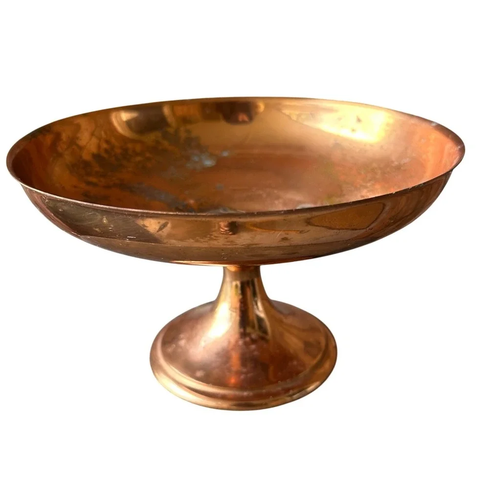 Vintage Copper Pedestal Compote Bowl Decorative Centerpiece Dish Small